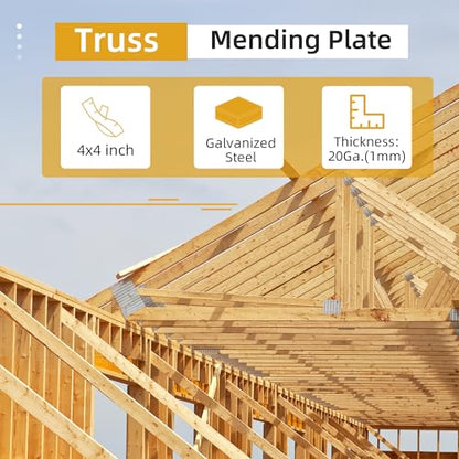 20 Pack 4x4 inch Truss Plate, Truss Mending Plate with 8mm Nail Teeth - size: 4x4 inch