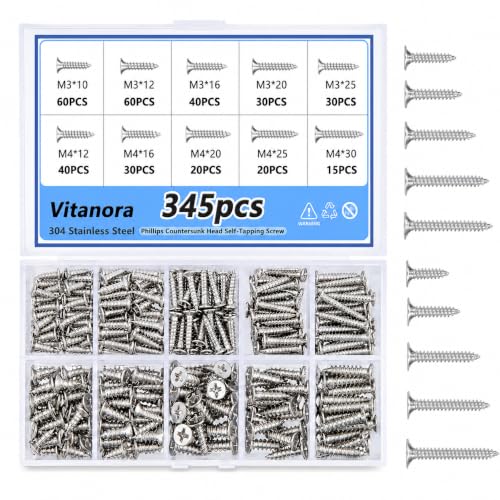 Self Tapping Screws 345Pcs Flat Head Phillips Wood Self Drilling Screws
