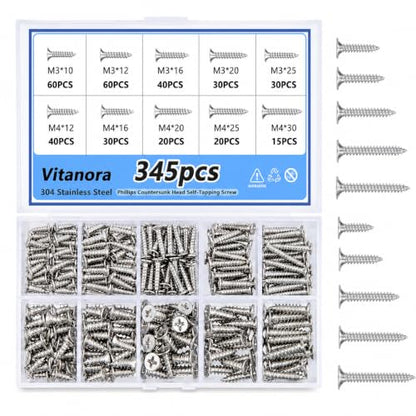 Self Tapping Screws 345Pcs Flat Head Phillips Wood Self Drilling Screws