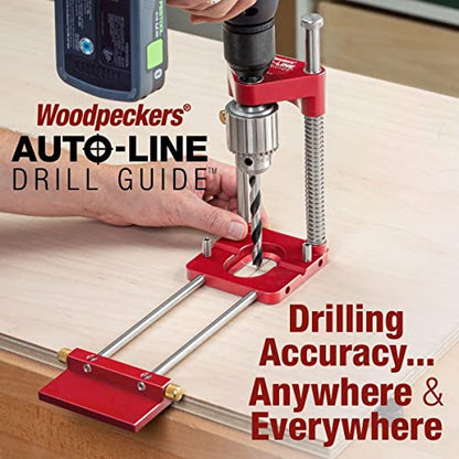 Woodpeckers Auto Line Drill Guide, Portable Drill Guide, Perfect Perpendicular Drilling, Versatile Base and Fence System