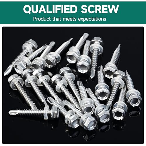100Pcs #8 x 1 Sheet Metal Screws, 410 Stainless Steel Self Drilling Hex Washer Head Self Tapping Screws for Metal with Drill Bit - color: Silver, size: #8 x 1"