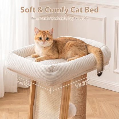 27.5" 3-in-1 Natural Pine Wood Cat Scratching Post for Small Medium Cats - size: Medium