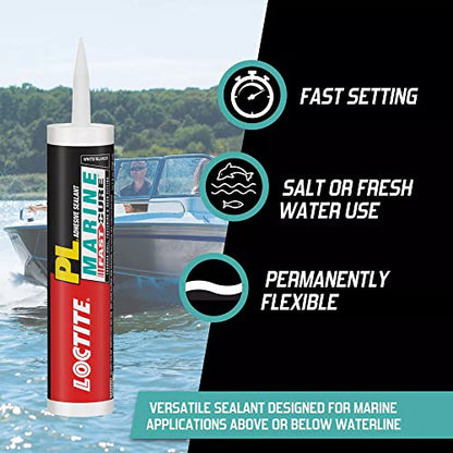 Loctite PL Marine Fast Cure Adhesive Sealants, Waterproof Construction Glue for Fiberglass, Vinyl, Glass & More - 10 fl oz Cartridge, Pack of 1 - size: Single, style: 10.1 oz. Cartridge