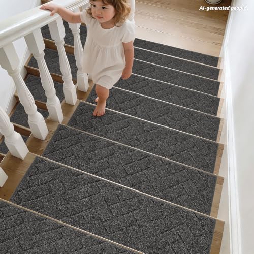 BEQHAUSE Non Slip Stair Treads for Wooden Steps 28" x 9", 4pcs, Charcoal - color: Charcoal - Geometric, size: 28 in X 9 in (4 Pieces)