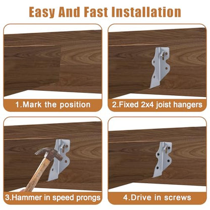 2x4 Joist Hangers Galvanized 40 Pcs,16 Gauge Face Mount Joist Hanger - size: 2" x 4"