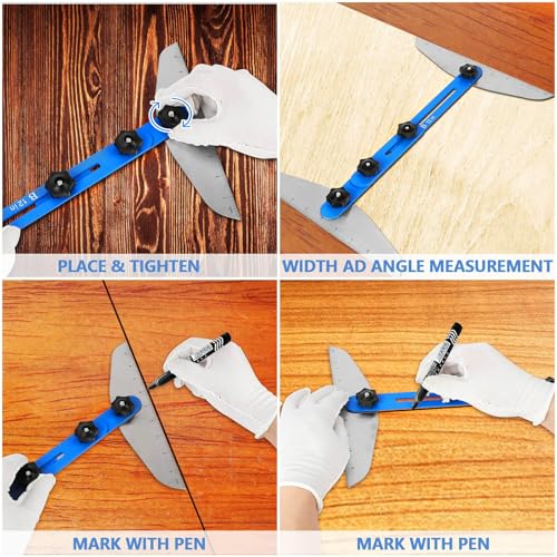 Stair Tread Template Tool, Aluminum Alloy Stair Tread Tool Jig, Stair Measuring Tool, Adjustable Stair Tread Gauge Shelf Scribe Layout Tool for Stairs, Risers and Cutting Drywall (8.86''-60.70'')