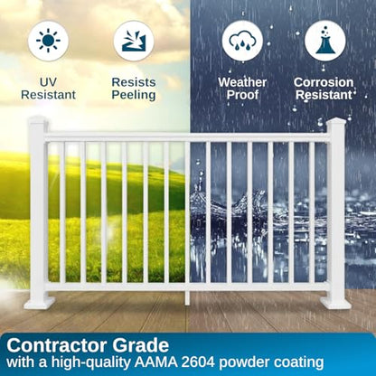Weatherables 42 in. H x 8 ft. W Stanford Deck Railing Kit – Aluminum Porch & Balcony Railing Kit with White Powder-Coated Finish, Adjustable Outdoor Hand Rail System - size: 42 in. Height, style: 8 ft. Straight