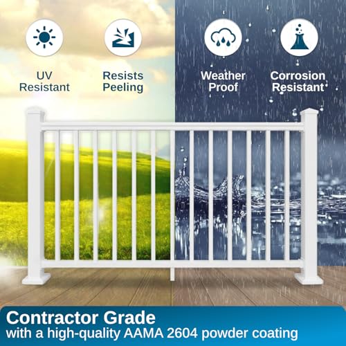 Weatherables 42 in. H x 6 ft. W Stanford Stair Railing Kit – Aluminum Porch & Deck Railing Kit with White Powder-Coated Finish, Adjustable Outdoor Hand Rail Kit - size: 42 in. Height, style: 6 ft. Stair
