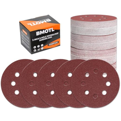 100Pcs 5-Inch 8-Hole Hook & Loop 60 Grit Sanding Discs