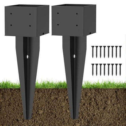 2 Pcs 17" Fence Post Anchor Ground Spike|Black Powder-Coated|6"x6" - size: 6"x 6"