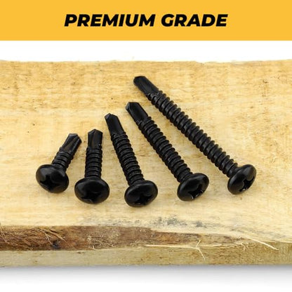 150pk #8 x 1 Black Pan Self-Drilling Sheet Metal Screws, 410 SS + Bit - size: #8 x 1"