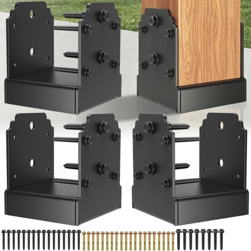 4 Pack 4X4 Post Base for Concrete, Heavy-Duty Post Anchor Bracket Kit - size: 4x4 post base (4 PCS)
