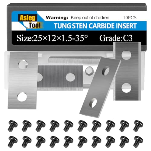 Asieg Tool 25x12x1.5mm-35° Rectangle Reversable Carbide Cutters Inserts Knives Blades for Router Cutters, Grooving Cutterheads, Rebating Moulder Cutterheads Woodworking Tooling Systems 10cs
