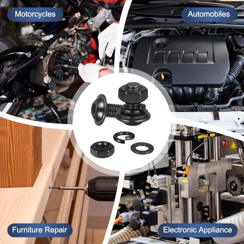 M METERXITY 10 Set M8 x 12mm Flanged Button Head Socket Cap Screws, Black 304 Stainless Steel 18-8 Hex Socket Head Screws Bolts, Nuts, Flat & Lock Washers for DIY, Furniture, Automotive - size: M8 x 12mm