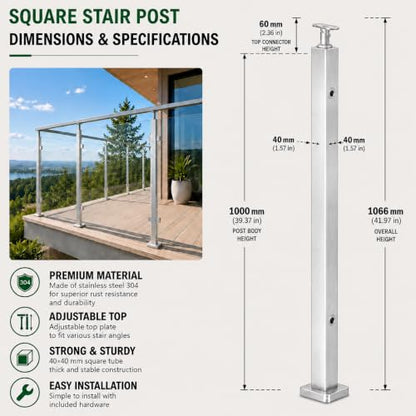 42-Inch Glass Railing Corner Post, 40mm, Satin(LIUCHONGYANG99) - size: 40MM*40MM, style: Corner Post