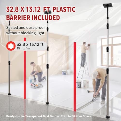 12FT Dust Barrier Poles, 4 Pack Spring Retractable Zipper Wall Pole Kit