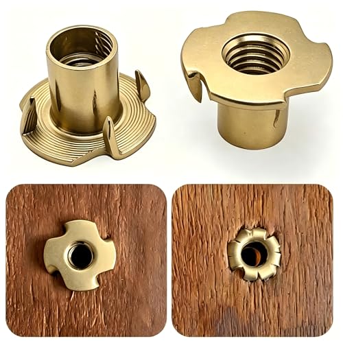 3/8"-16 T-Nuts for Climbing Holds: 22 Pack 4 Pronged Tee Nuts Zinc Plated Threaded Inserts - No Rust No Spin - size: 3/8"-16（22Pack）