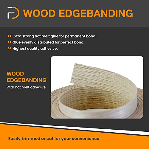 Furndiy Cherry 3/4" x 50' Roll Pre-Glued Wood Veneer Edge Banding, Iron on Edge Band, Hot Melt Adhesive, Real Wood Edge Tape, Veneer Edging for Easy Furniture Restoration, Smooth Surface, Based in USA