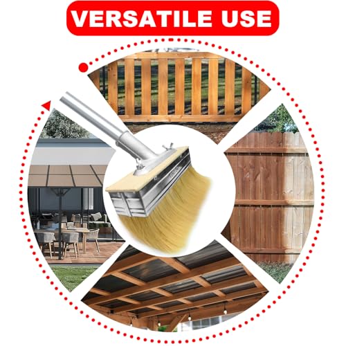 2 Pack Deck Stain Brush with Threaded Long Handle 7 Inch Deck Stain Applicator, 60" Extension Pole Deck Stain Applicator with 3" Paint Brushes Set for Painting Wood Deck, Fence, Wall and Furniture