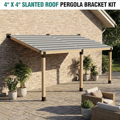 15° Pergola Brackets, 2 Pack Slanted Roof Woodworks Pergola Kit for 4x4'' - size: 2P 15° 3-Way Bracket +2P 15° Base +2P Base