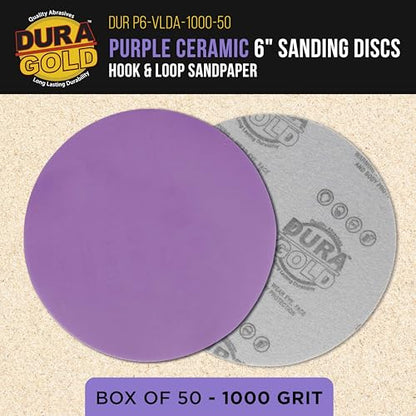 Dura-Gold Premium 1000 Grit 6" Purple Film Ceramic Sanding Discs, Box of 50 - style: 1000 Grit