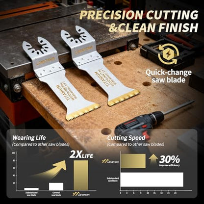 LONGTERM 20-Piece Titanium-Coated Bi-Metal Oscillating Blade Set, Quick-Release OIS, for Wood/Nails/Plastic/PVC/Drywall - style: 20PC-Bi-Metal Titanium
