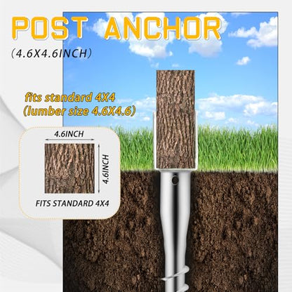 Hicarer 6 Pack No Dig Ground Anchors for Standard 4 x 4 Posts,Silver - color: Silver