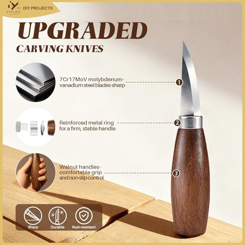 YIPLED Beginners Wood Carving Kit, Whittling Tools, Basswood & Gloves