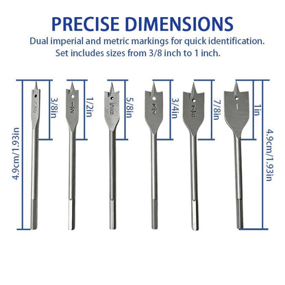6Pcs Spade Drill Bit Set, 3/8" to 1" Titanium Coated High Carbon Steel Flat Paddle Bits, Quick Change Hex Shank Self-Centering Hole Cutter for Woodworking DIY Projects