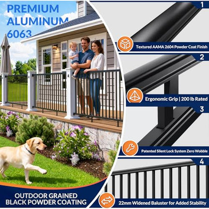 Egadis 3 Pack 42 in x 8 ft Aluminum Porch and Deck Railing Kit Without Post - color: Level 8ft - 3 Panel