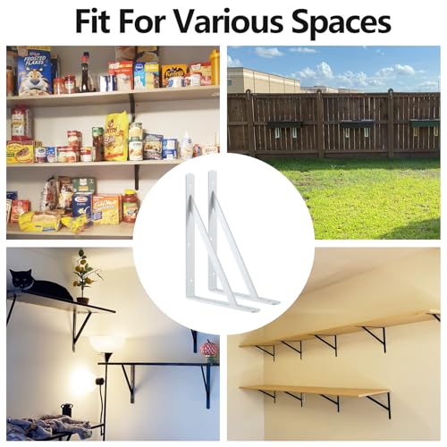 Heavy Duty Shelf Brackets, 12 x 8 Inch White Metal L Brackets, 6 Pack - style: White