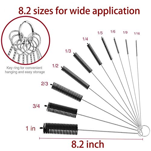 Long Straw Brush, Nylon Pipe Tube Cleaner 8.2-ihch 10 Different Diameters Set of 10 - size: 10 piece set