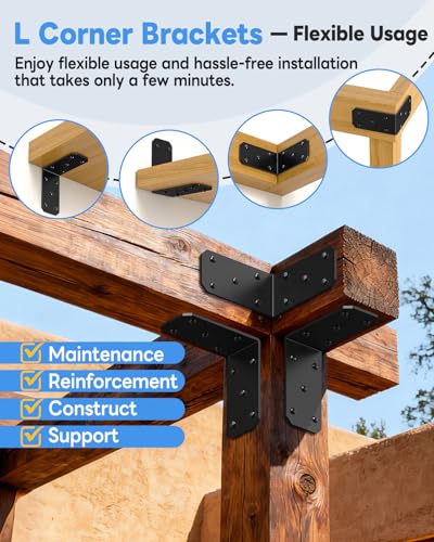 5 Inch Heavy Duty L Brackets, 90 Degree Bracket, Black-4 Pcs - color: Black-4 Pcs