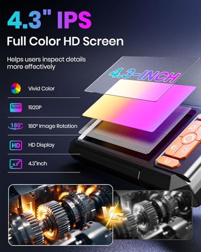 Endoscope Camera with Light, Inspection Borescope Camera 4.3" IPS Screen