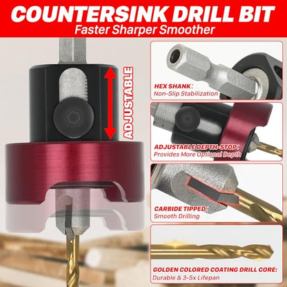 KEENTECH 3/8" x 1/8" Carbide Tipped Countersink Drill Bit with Depth Stop - size: 3/8" * 1/8"