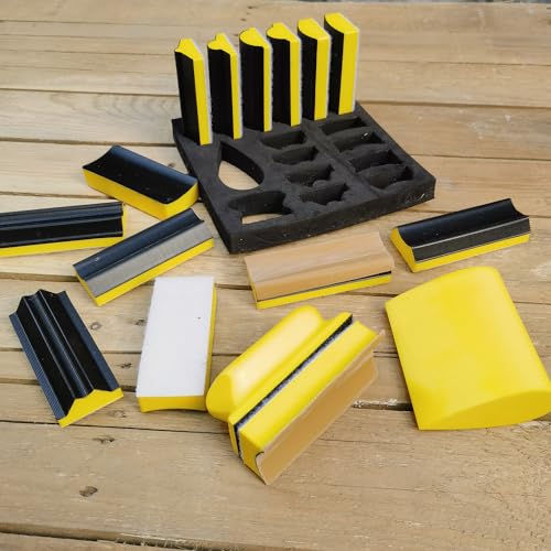 16 PCS Contoured Profile Sanding Block Set - Hook and Loop Foam Material Hand Sander Block- Interchangeable Assorted Convex & Concave Shapes for Sander Wood Woodworking Furniture, Auto Paint