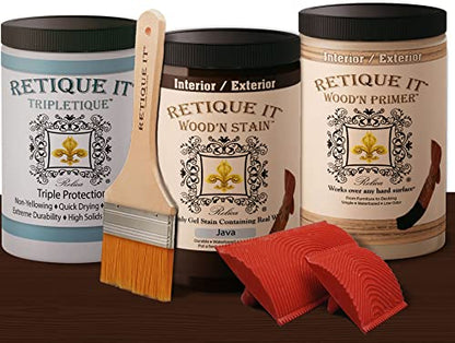 Retique It Liquid Wood Countertop Kit with Wood Gel Stain - Genuine Wood Finished countertops (64 oz (All Countertops), 20 Java), 42 oz (All Countertops) (RETQ-WoodnStain) - color: 20 Java, size: 42 oz (All Countertops)