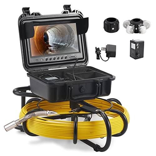 VEVOR Sewer Camera, 165 ft/50 m, 9" Screen Pipeline Inspection Camera with DVR Function, Waterproof IP68 Camera w/12 Adjustable LEDs, w/a 16 GB SD Card for Sewer Line, Home, Duct Drain Pipe Plumbing - size: 165ft/50m, style: 9" Screen with DVR Function
