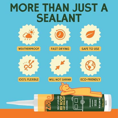 Ziollo RV Roof Lap Sealant - Self-Leveling EPDM Caulk for Rubber Roofs, Seams & Vents - Waterproof Sealant for Motorhomes, Trailers & Campers - White, 1-10 oz Tubes - size: 1 - 10 oz Tube