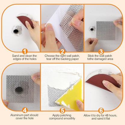 Romeda Drywall Patch Kit 11 Pack, 4/6/8 Inch Wall Patch with Extended Self Adhesive Mesh, Dry Wall Patch with Scraper and Sandpaper for Hole Repair