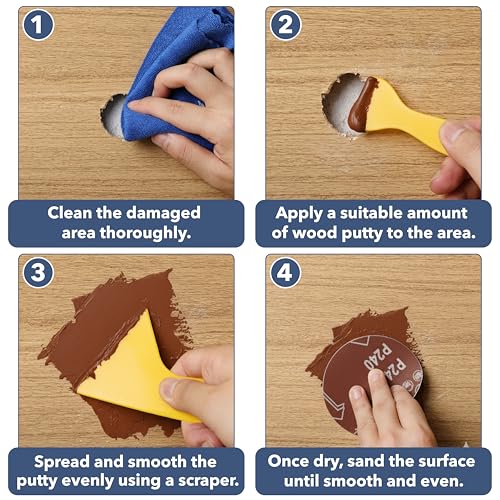 Bates- Wood Filler Putty Repair Kit, 32 Ounce, 2 Scrapers, 1 Sanding Block, 1 Pair of Gloves, Walnut Wood Putty Filler Paintable & Stainable for Cracks, Holes and Defects in Wooden Furniture