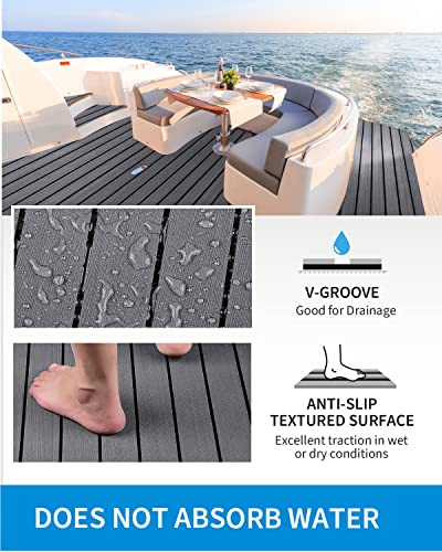 OCEANBROAD Boat Flooring 96''x16.8''/28.8''/36''/45.6'' - color: Dark Gray with Black Seam Lines, size: 96''L x 45.6''W-30.4sqft