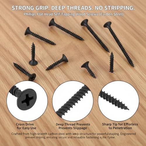 245 Pcs M3.5 Self Tapping Screws Flat Head Black Carbon Steel