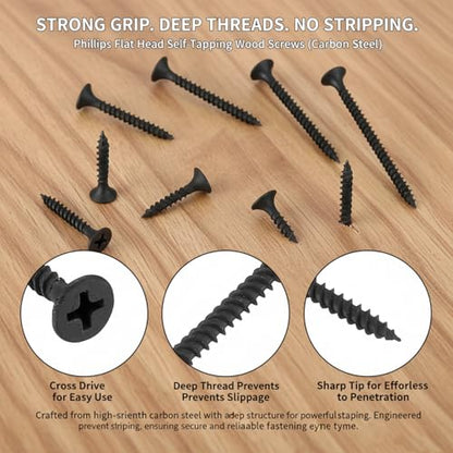 245 Pcs M3.5 Self Tapping Screws Flat Head Black Carbon Steel