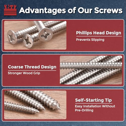 100pcs Phillips Wood Screws #8x1-3/8 304 Stainless Steel Silver - color: Silver, size: #8x1-3/8"