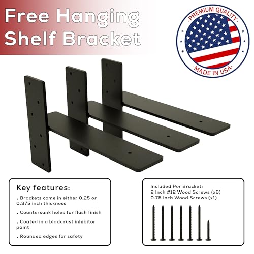 Free Hanging Shelf Bracket Multi-Pack –Heavy-Duty Metal Floating Shelf Support Brackets for Wood Shelves – Hidden Wall Mount Hardware for Modern, Rustic, Industrial Shelving (3 Pack, 14 x 3/8 Inches) - size: 14 x 3/8 Inches, style: 3 Pack