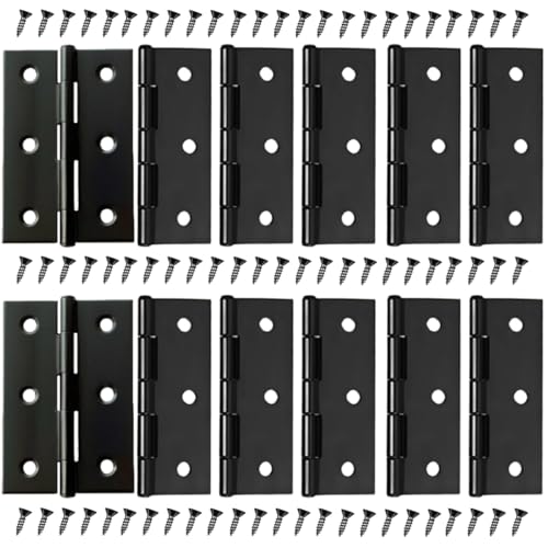 12 PCS 3 inches High-end Stainless Steel Mini Small Hinges with 72 Screws, Black - color: Black, size: 3IN-12PCS