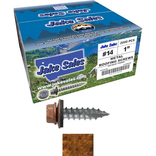 14 x 1 Copper Metal Roofing Screws - Hex Washer Head- Self-Starting/Tapping - EPDM Washer. 8 X 250 Bags - 2,000 Screws - color: COPPER, size: 1"