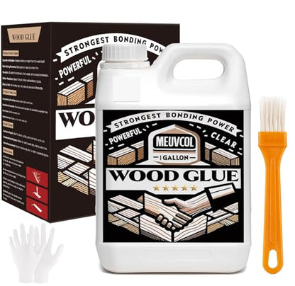 Meuvcol Wood Glue 1 Gallon, Ultimate Wood Glue for Furniture Heavy Duty, Furniture Glue for Woodworking,Crafts, Clear Strongest Glue for Wood, Cabinets, Chair Legs - size: 4160 g