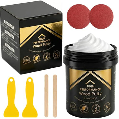 Deuvuo Wood Filler, Wood Putty Filler White - Our Wood Grain Filler Offers a Quick and Lasting Fix for Any Damage or Flaw - Paintable, Stainable, Sandable & Quick Drying - 9.87 Ounce - color: 9.87oz White